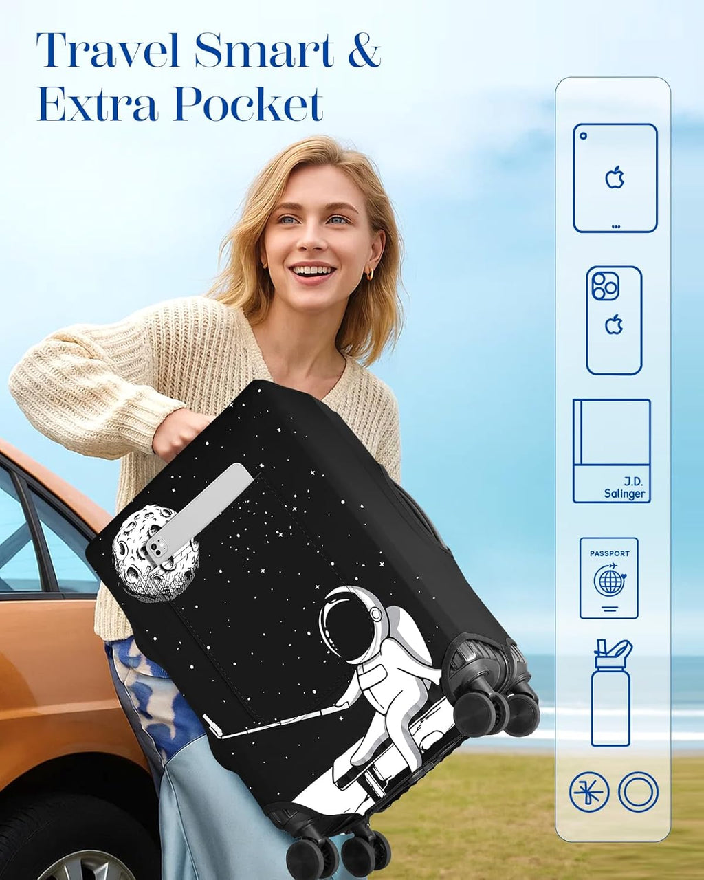 Slohif Luggage Cover for Suitcase Tsa Approved Protector - Luggage Sleeve Large Suit Case Cover Travel Stretch Baggage Case Protective Washable Fit 18-20 Inch Astronaut XS