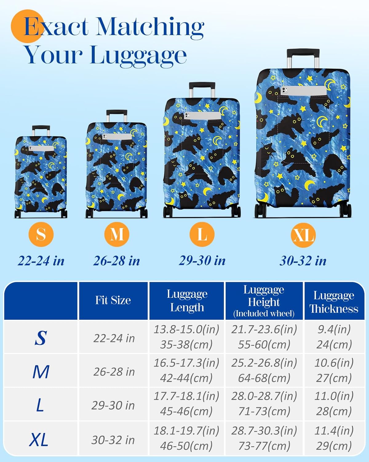 Slohif Luggage Cover for Suitcase Tsa Approved Protector - Luggage Sleeve Large Suit Case Cover Travel Stretch Baggage Case Protective Washable Fit 18-20 Inch Black Cat XS