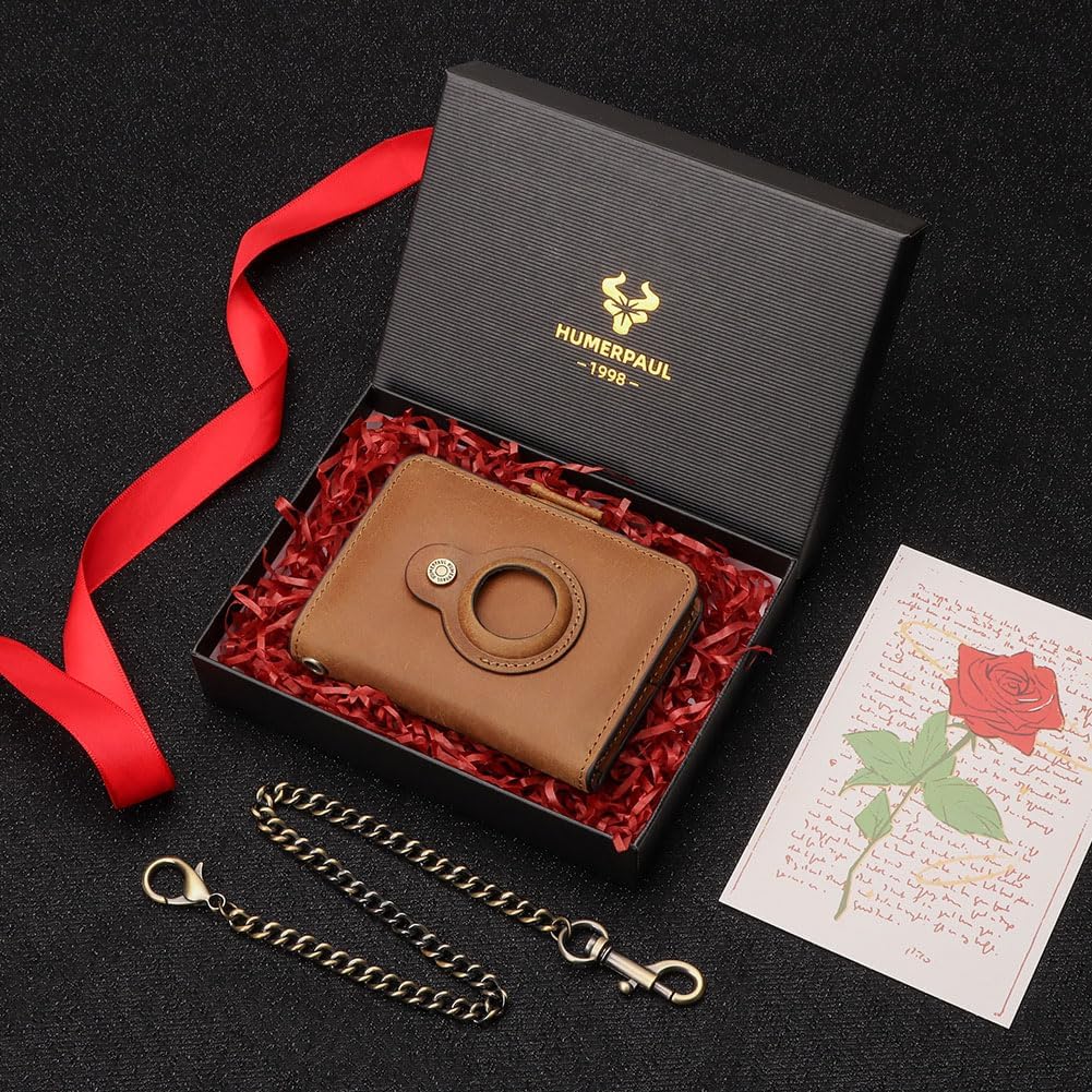 Mens Wallet Card Holder: Pop Up Aluminum Case, Genuine Leather, Smart, RFID Blocking, Slim, Minimalist, Front Pocket - 9-12Capacity (Brown)