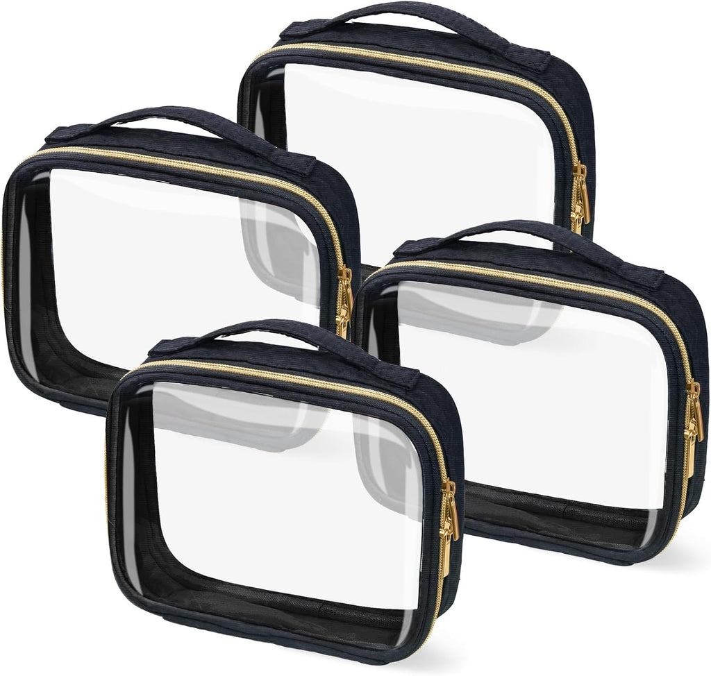 TSA Approved Travel Toiletry Bag,4 Pack Clear Makeup Bags with Handles,Quart Size Clear Cosmetic Bags for Traveling Women,Men,Carry on Airport Airline Compliant Bag,Black