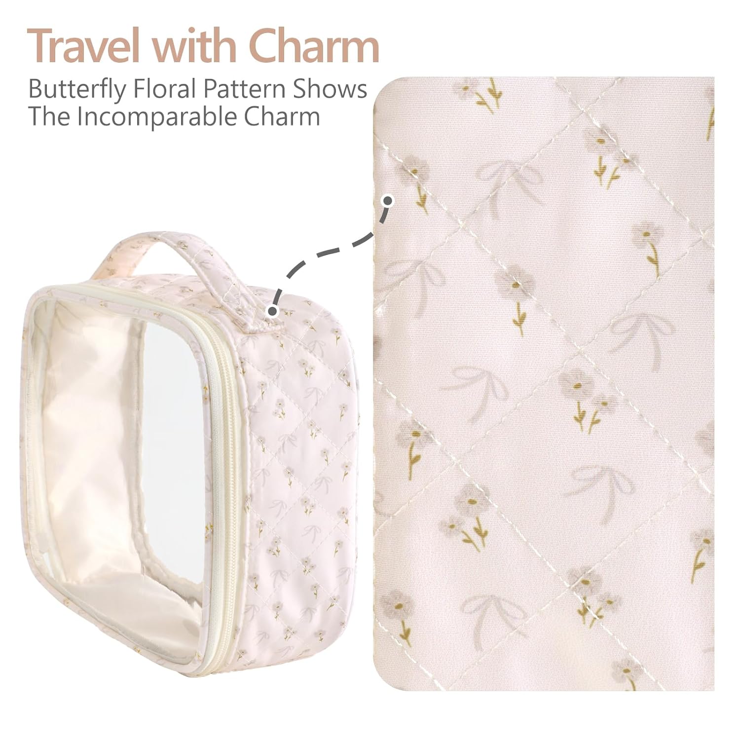 PACKISM Clear Makeup Bag - 2 Pack TSA Approved Toiletry Bag with Handle and 180° Large Opening, Sturdy Clear Toiletry Bag Fit Carry-on Travel Essential, Travel Bags for Toiletries, Pink Ditsy Floral