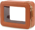 Aveniee Clear Makeup Bag, Travel Toiletry Case Car Accessories Organizer for Women, Heavy Duty Clear Pouch with Dual Zippers(Brown)