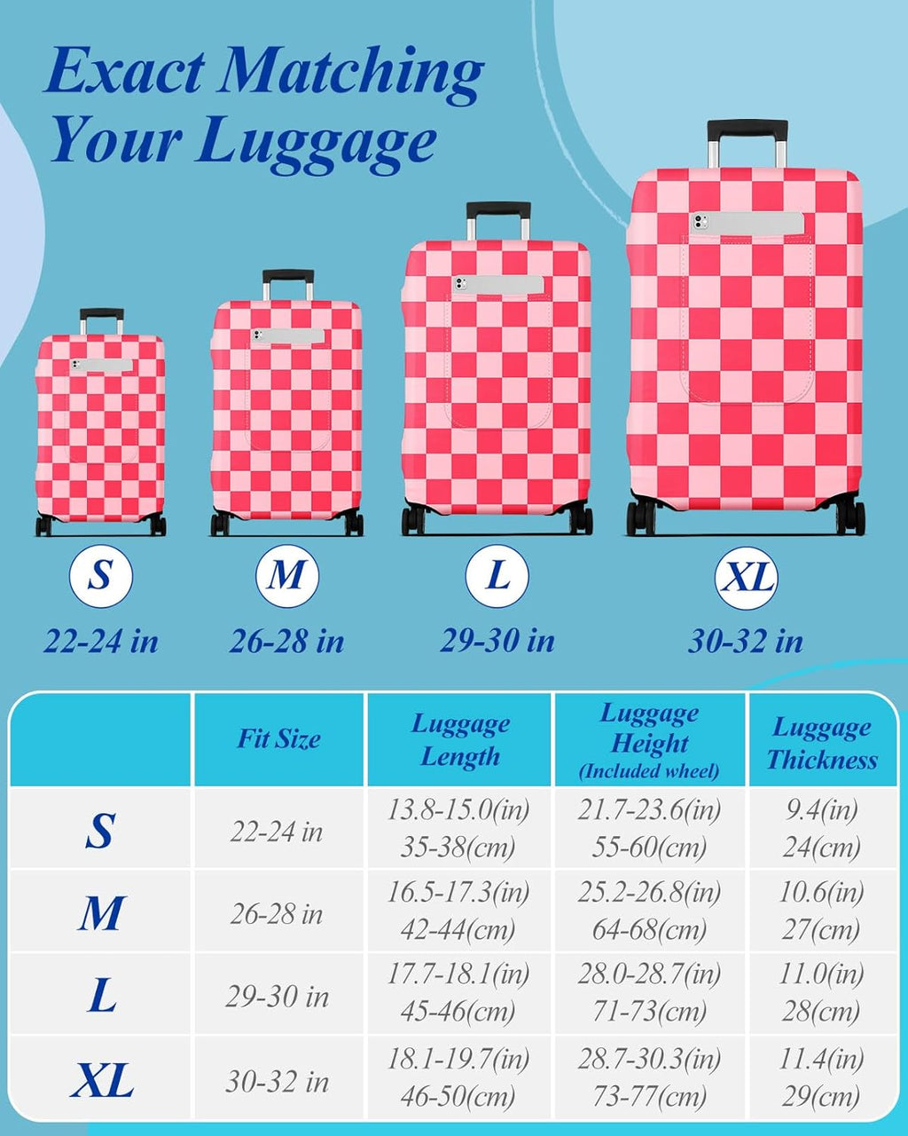 Slohif Luggage Cover for Suitcase Tsa Approved Protector - Luggage Sleeve Large Suit Case Cover Travel Stretch Baggage Case Protective Washable Fit 26-28 Inch Checkered M