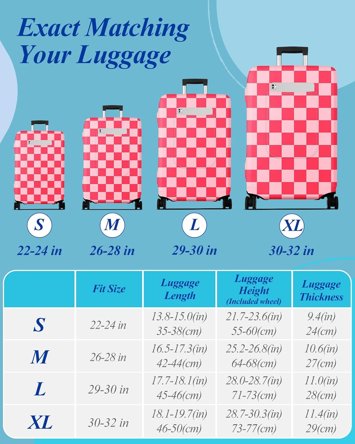 Slohif Luggage Cover for Suitcase Tsa Approved Protector - Luggage Sleeve Large Suit Case Cover Travel Stretch Baggage Case Protective Washable Fit 30-32 Inch Checkered XL