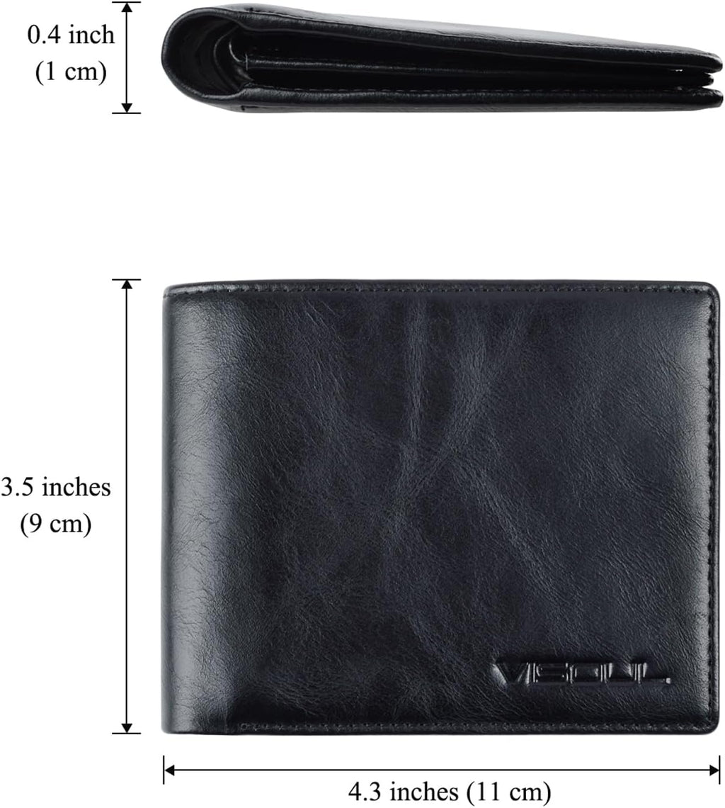 VISOUL Leather Mens Bifold RFID Blocking Wallet with 2 ID Windows, Leather Wallet for Men (Leather, Black)