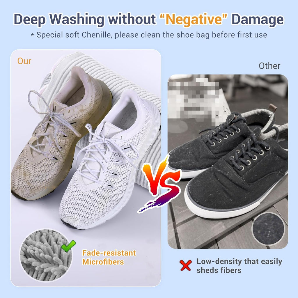Shoe Washing Machine Bag with 2 Pockets - Wash Laces, Insoles & Socks All-in-One Shoe Laundry Bag for Washer & Dryer, Reusable Sneaker Cleaner Bag for Home Dorm Travel (2Pcs White)