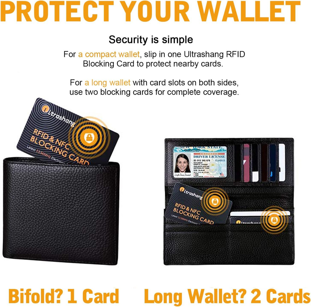 Ultrashang 2Pcs RFID Blocking Card, Fuss-free Protection for Entire Wallet Shield, Credit Card Protector NFC Bank Debit Blocker, Identity Theft Prevention for Passport Travel Security (Ver. 2.0)