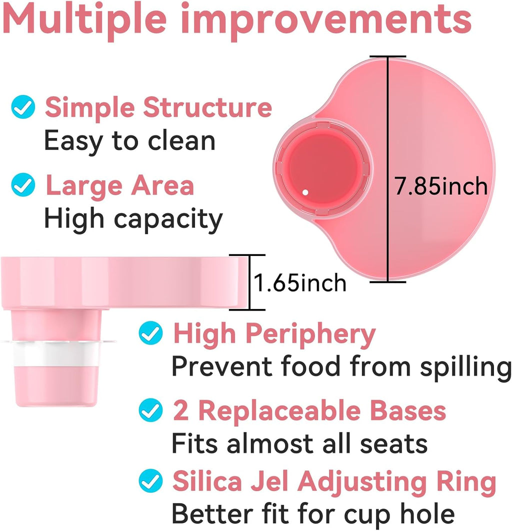 [2 Packs] Kids Car Seat Tray, Travel Tray with Cup Holder for Toddler Baby, Kids Car Seat Food Snack Organizer for Road Trip, Stroller snack Organizer Travel Must Haves (Pink, 2 PCS)