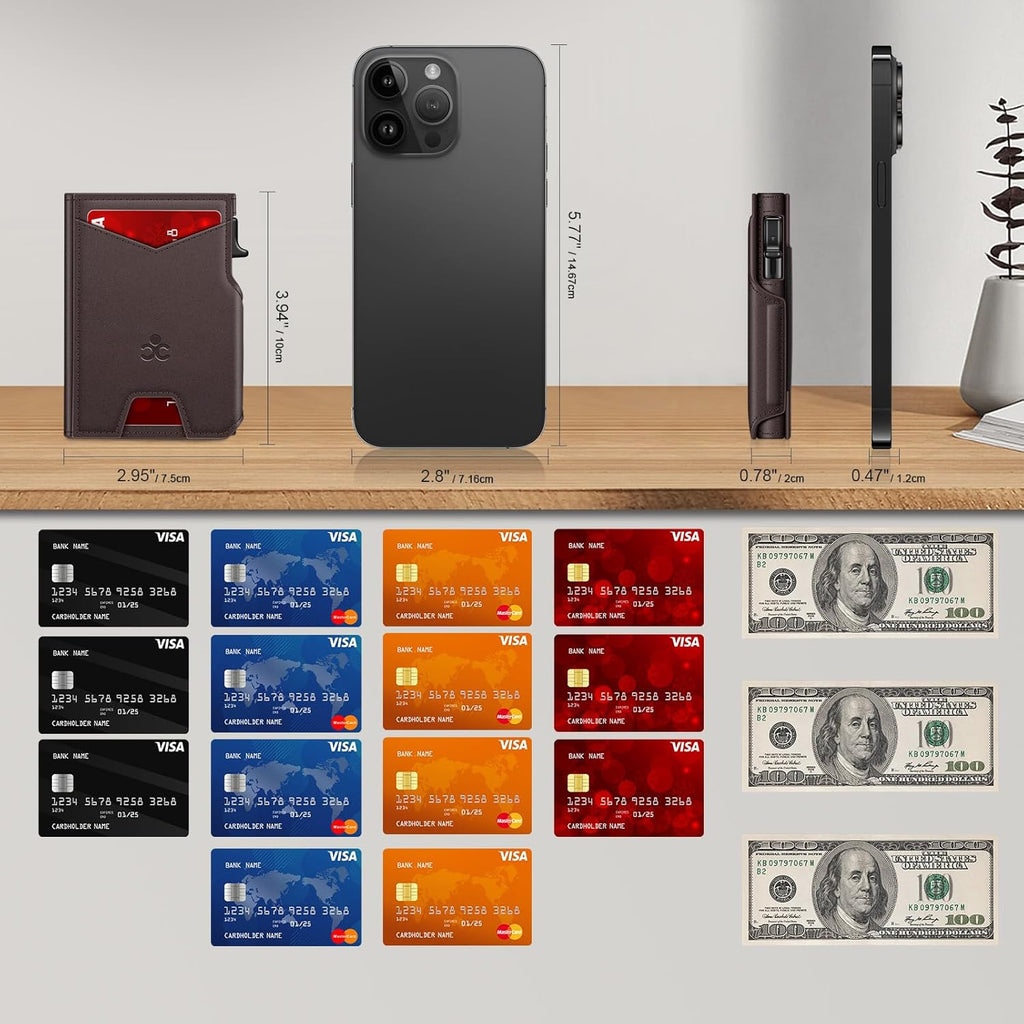 Wallet for Men Wallet with Slim Pop Up Card Holder 9-13 Cards, Bifold Minimalist Smart Wallet RFID Blocking Credit Card Holder with ID Window & Stretchable Cash Slot