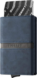 DUGRAFT Card Holder Wallet with ID Window, Leather Mens RFID Blocking Minimalist Pop-Up Wallet Aluminum Metal Credit Card Case with Banknote Compartment