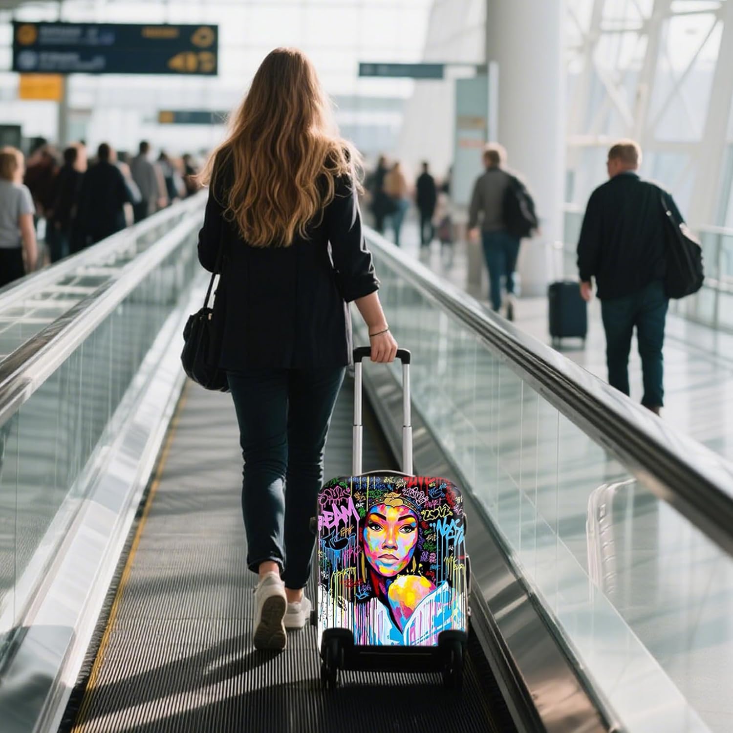 WUJIAONIAO Travel Luggage Cover Spandex Suitcase Protector Washable Baggage Covers (M (for 22-24 inch luggage), hands off)