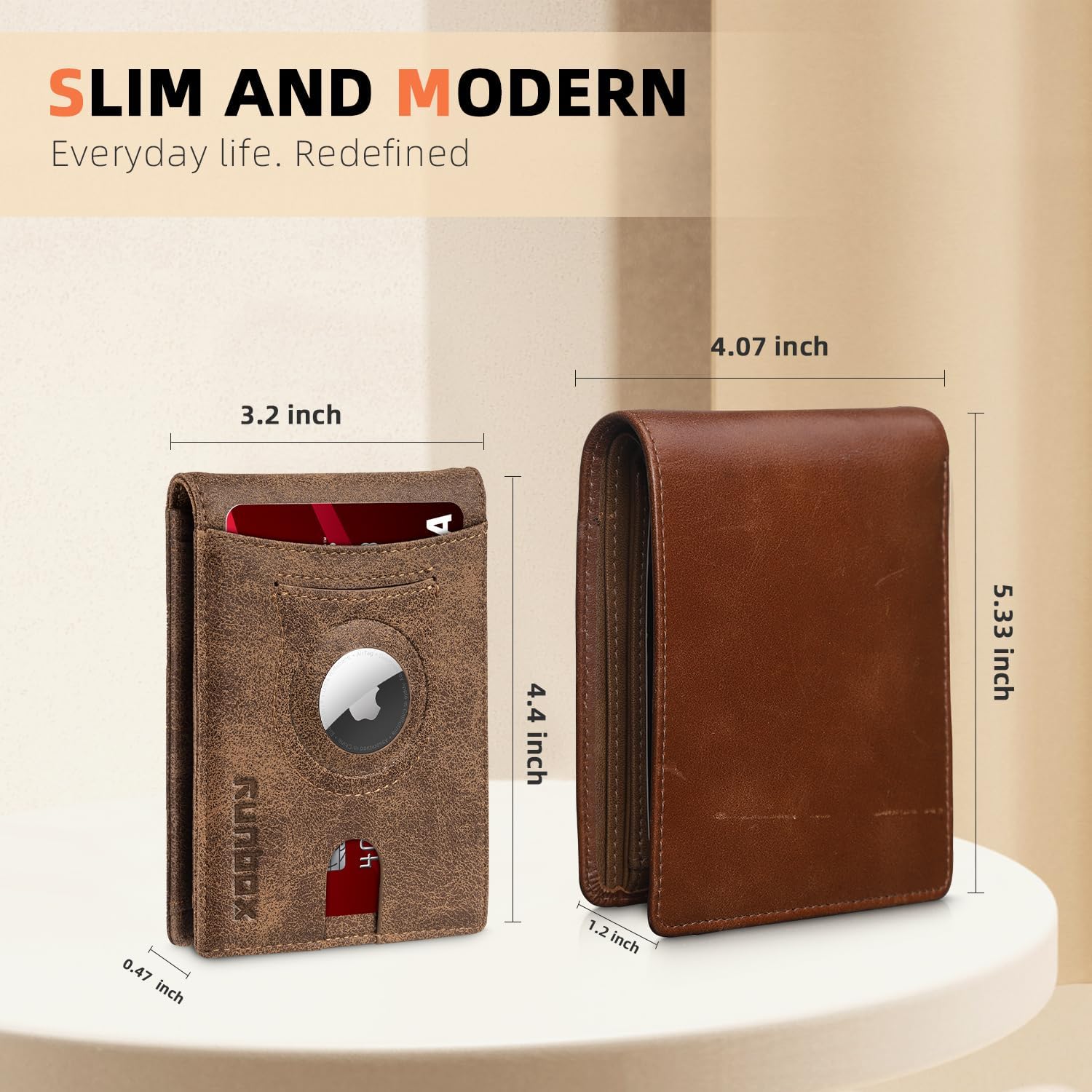 RUNBOX AirTag-Wallet-Mens-Slim-RFID Blocking Wallets Leather with Bill Compartment Air Tag Bifold Card Holder Wallet Gifts for Men Dad