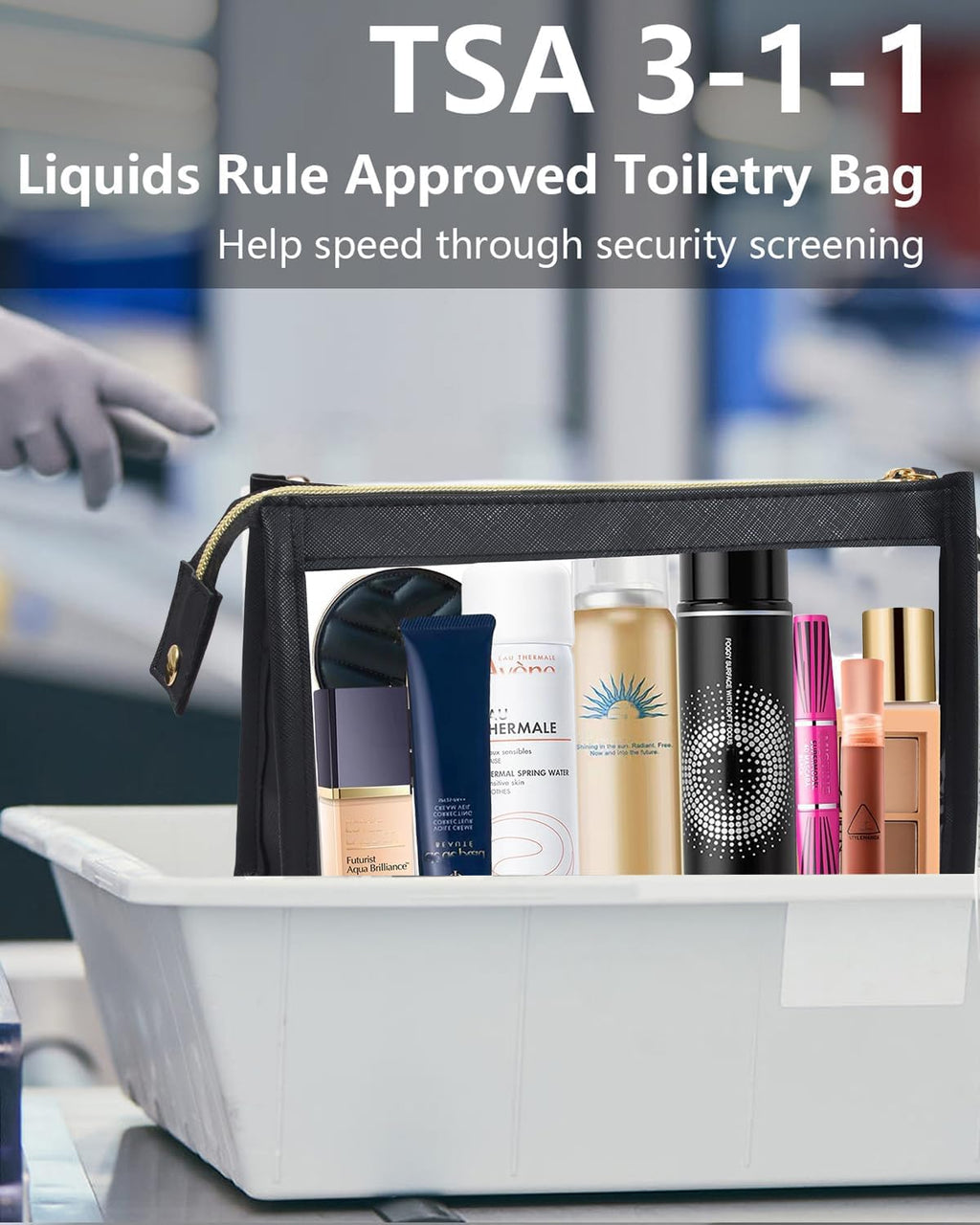 2 Pack Clear Makeup Bag Set Travel Cosmetic Case TSA Approved Toiletry Bag with Zipper Small Make Up Bags for Women Cute Waterproof Carry-on Travel Organizer Car Organizer Bag