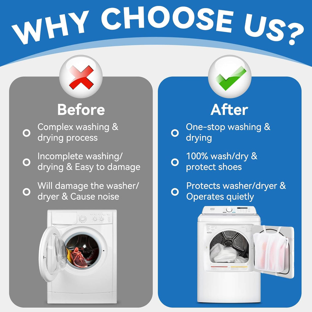 2-in-1 Shoe Dry Bag for Sneaker Dry & Wash, Dual-zone Mesh Sneaker Dryer Bag with Elastic Straps, Door Shoe Laundry Bag for Washer & Dryer, Shoes Cleaning Thickened Mesh Bag for Home Travel Essentials