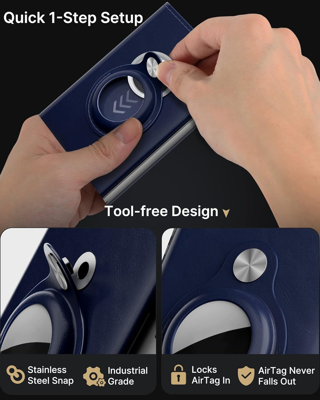 typecase Mens Wallet Card Holder for AirTag: Leather Smart Wallet for Men Compatible with Apple Air Tag, RFID Blocking, Slim, Minimalist - 9-14 Card Capacity | ID Window | Cash Slot (Navy)