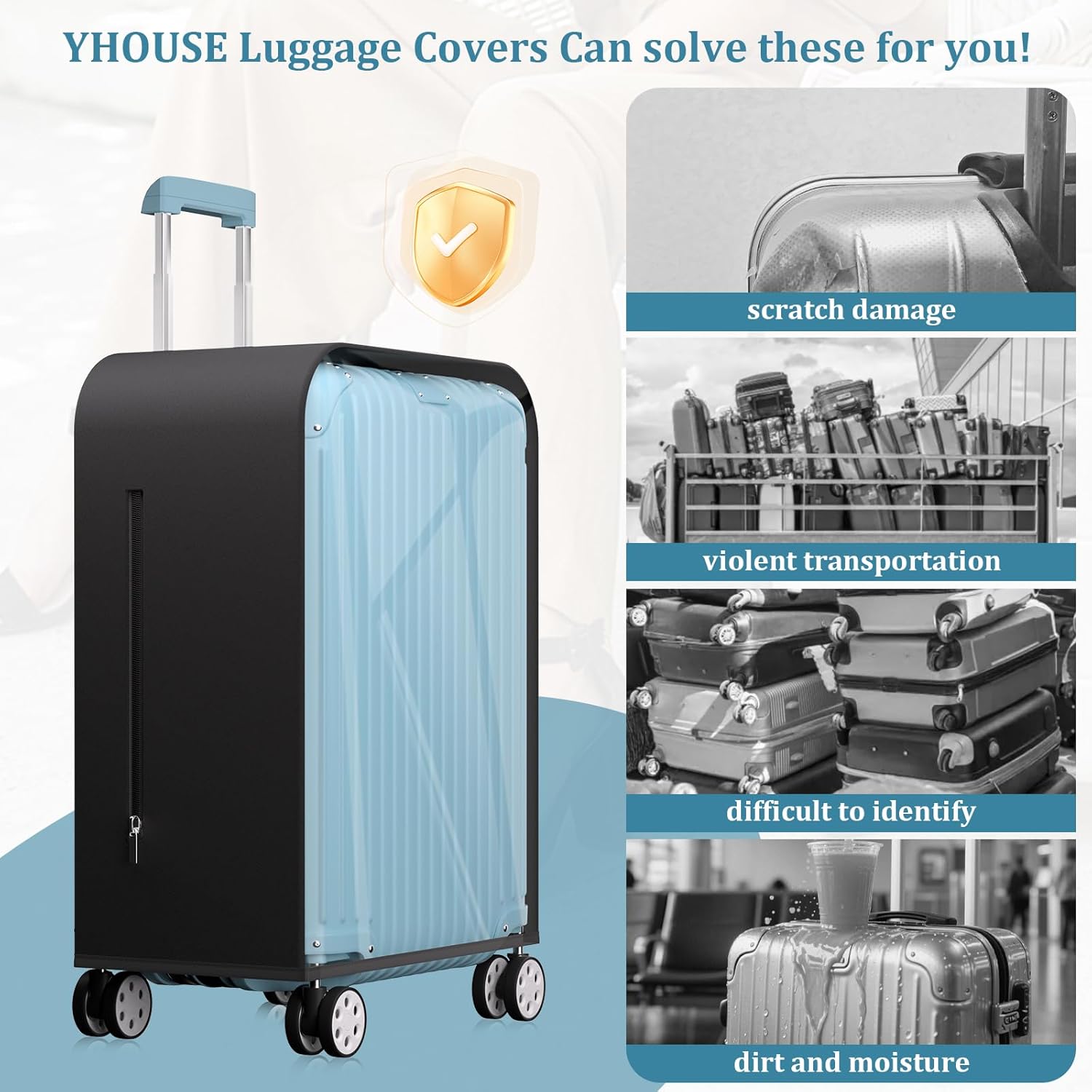 Upgraded Clear TPU Luggage Cover Protector with Black Stretchable Sides, Fit 30 Inch Travel Suitcase TSA Approved, Waterproof & Anti-Scratch, Includes Free Red Luggage Tag