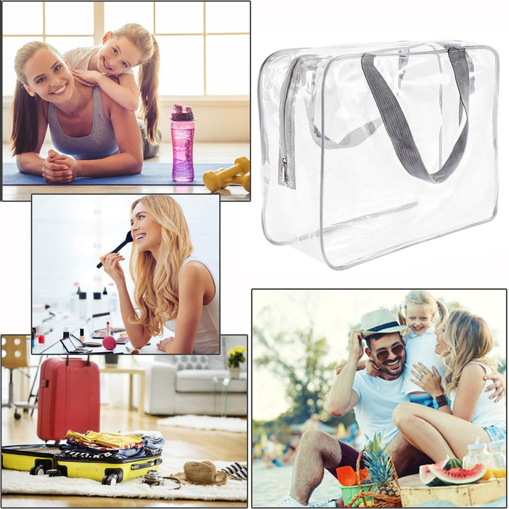 2Pcs Crystal Clear PVC Travel Toiletry Bag Kit for Women Men, Waterproof Vinyl Packing Organizer Storage Bags with Zipper Handle Straps, Cosmetic Pouch Carry on Airport Airline Compliant Bag Handbag