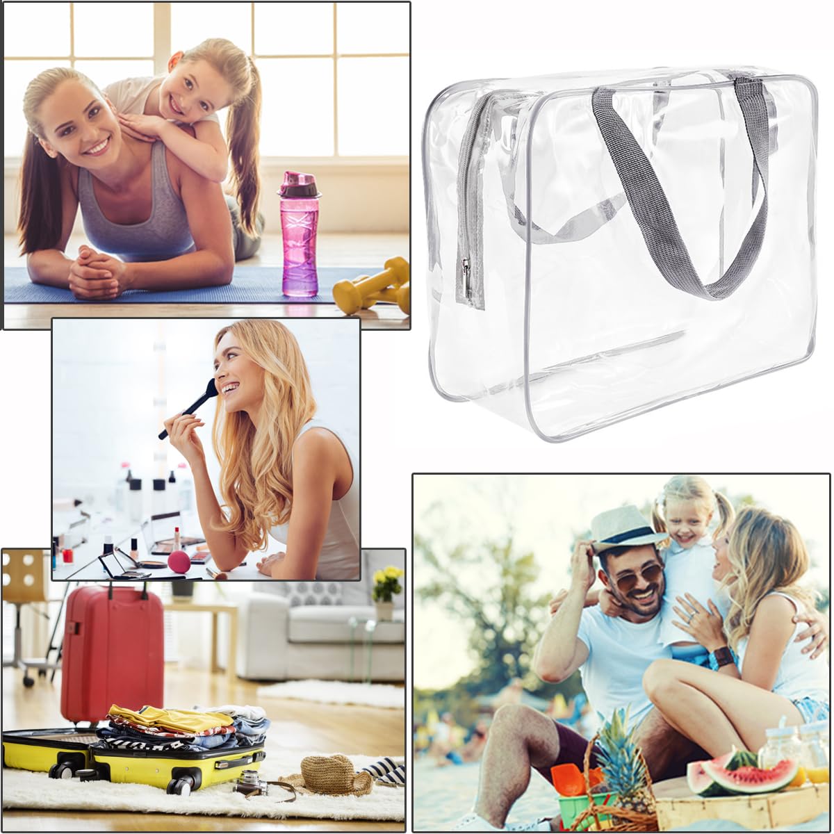 2Pcs Crystal Clear PVC Travel Toiletry Bag Kit for Women Men, Waterproof Vinyl Packing Organizer Storage Bags with Zipper Handle Straps, Cosmetic Pouch Carry on Airport Airline Compliant Bag Handbag