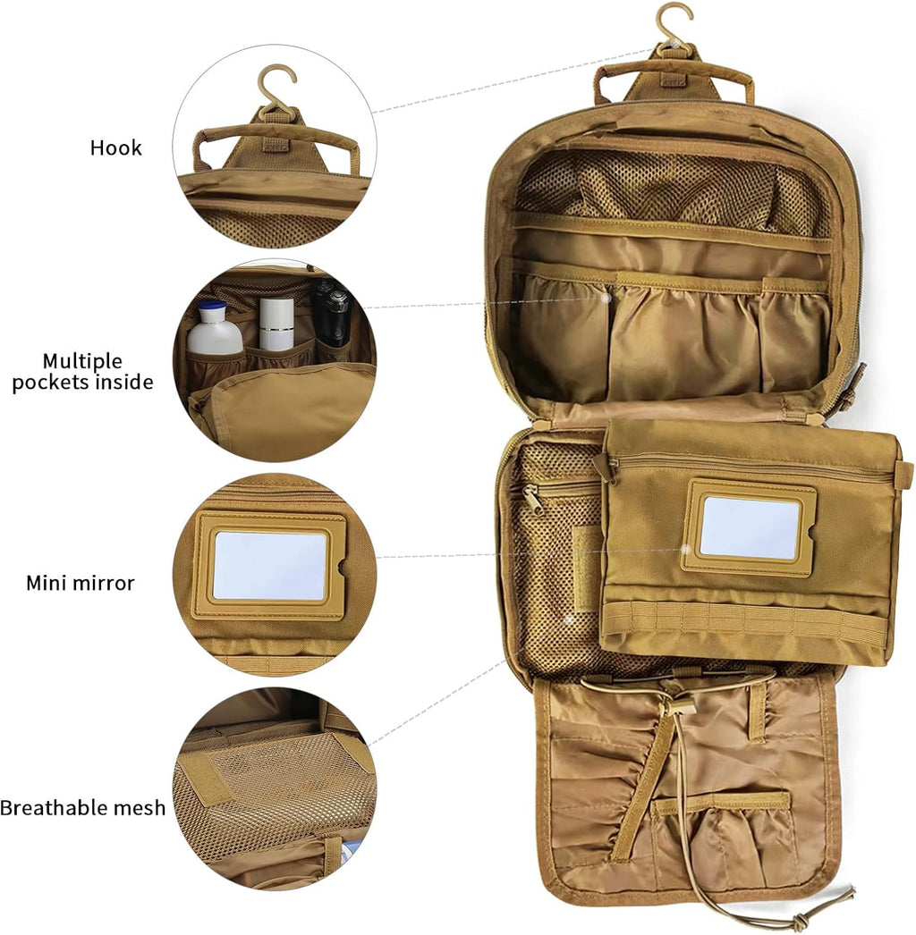 SUNRISING Toiletry Bag for Men Hanging Travel Toiletries Organizer Dopp Kit Toiletry Bags Shaving Hygiene Bag, Durable Bathroom Essentials Men's Toiletry Bag for Short Trips & Camping - Khaki