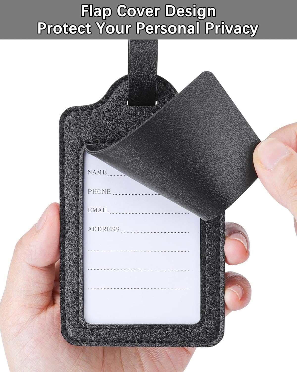 Teskyer Luggage Tags for Suitcases, TSA Approved with Privacy Protection Cover, Premium Faux Leather Bag Tags for Travel - 4 Pack, Black