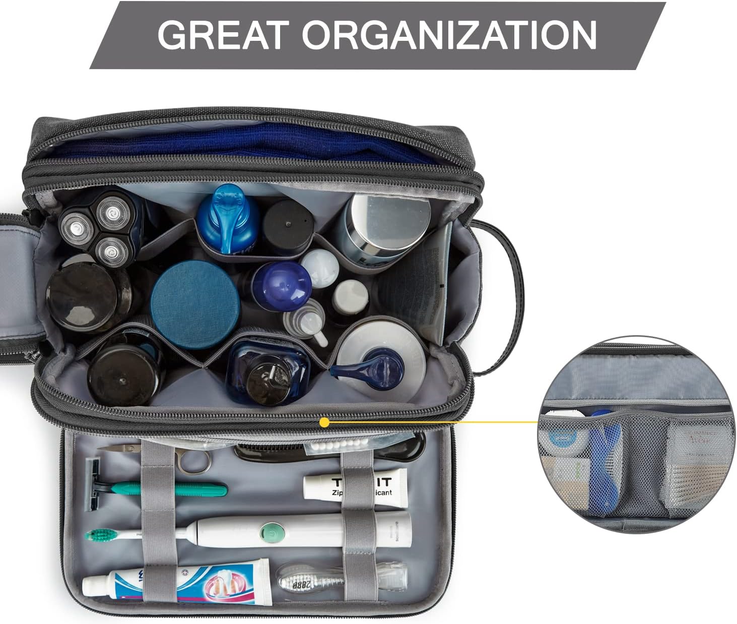 BAGSMART Toiletry Bag for Men, Canvas Travel Toiletry Organizer Dopp Kit Water-resistant Shaving Bag for Toiletries Accessories,Black-Large