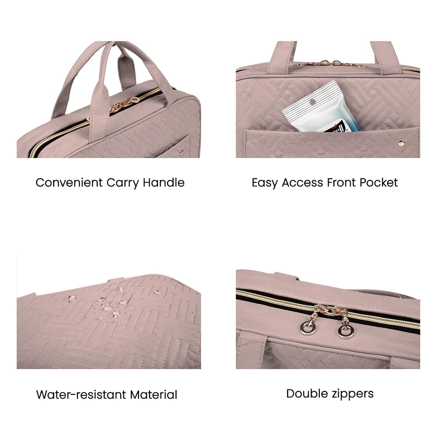 BAGSMART Toiletry Bag Travel Bag with Hanging Hook, Water-resistant Makeup Cosmetic Bag Travel Organizer for Accessories, Shampoo, Full-size Container, Toiletries (Dirty purple, Medium)