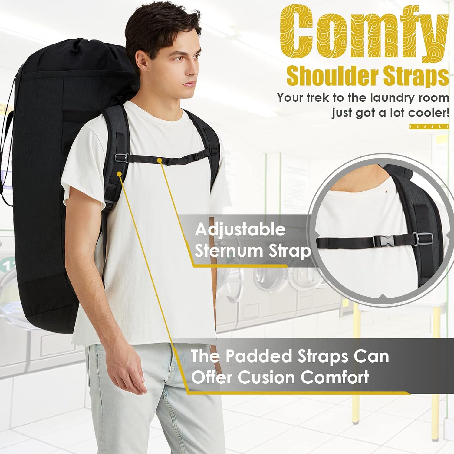 Laundry Backpack Bag 115L, Heavy Duty Laundry Bags with Shoulder Straps, Dirty Clothes Bag for College Dorm Essentials, Hamper Backpack for Travel, Laundromat, Apartment, Beach, Camping