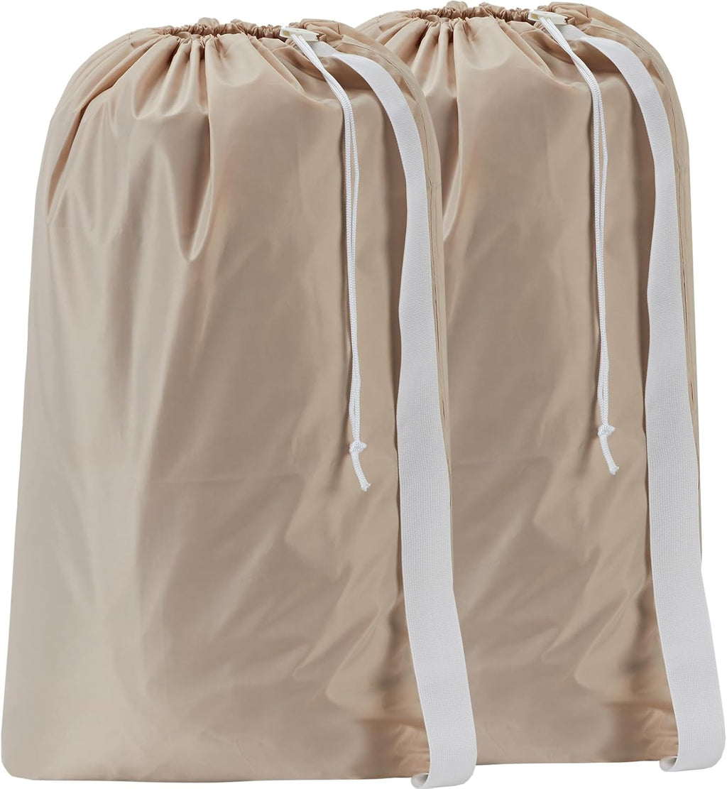 HOMEST 2 Pack XL Nylon Laundry Bag with Strap, Large Dirty Garments Organizer, Easy Fit a Hamper or Clothing Basket, Can Carry Up to 4 Loads of Clothes, Beige