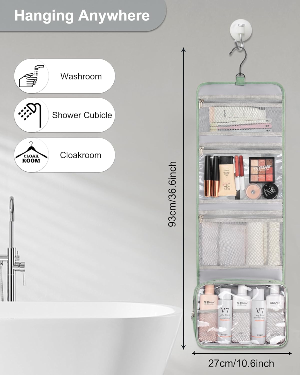 Relavel Travel Hanging Toiletry Bag for Men Women Travel Kit Shaving Bag Waterproof Large Makeup Bag Wash Bag Makeup Organizer Cosmetic Case for Bathroom Shower Green Pro