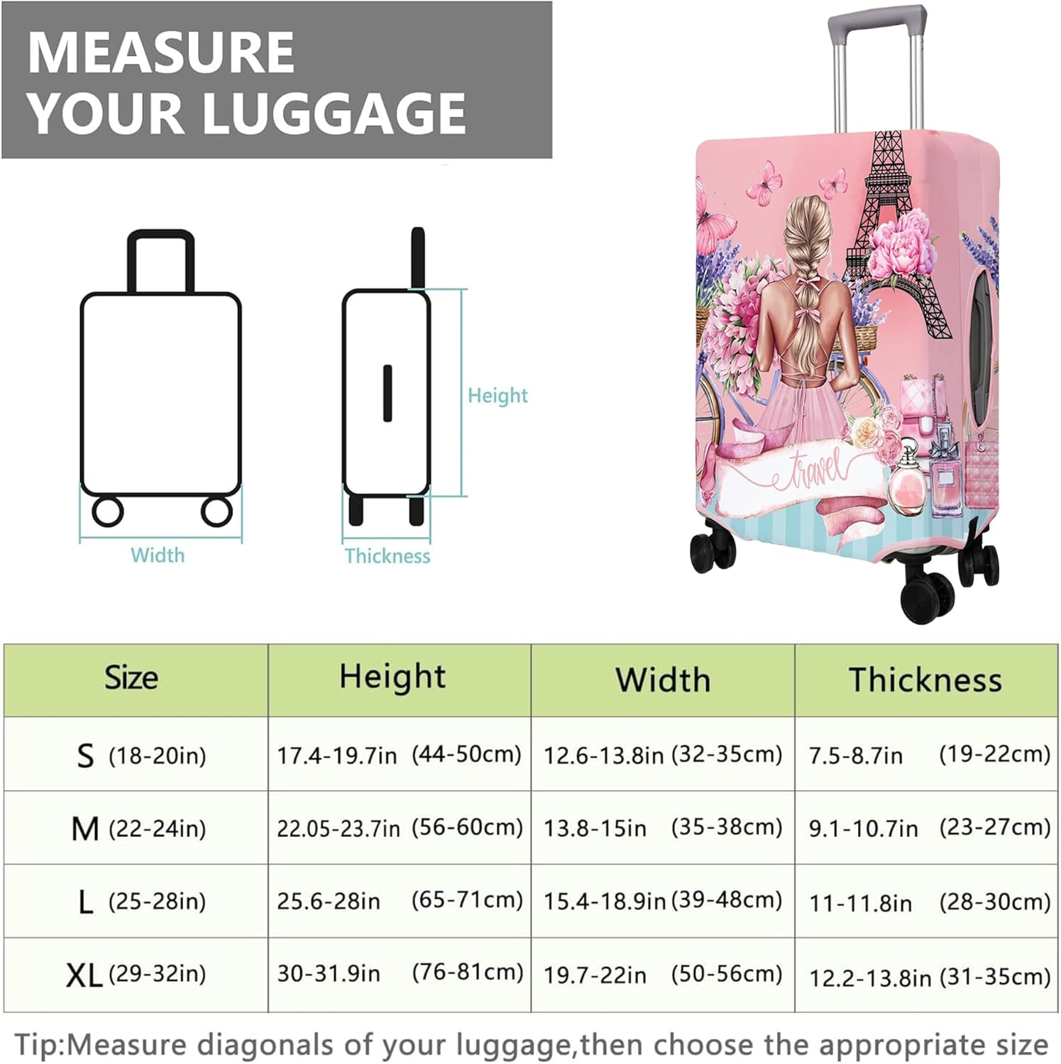 Travel Luggage Cover Suitcase Protector Fits 18-32 Inch Wheel Covers PatternedTravel Related Items Flower Luggage Protector Elastic L