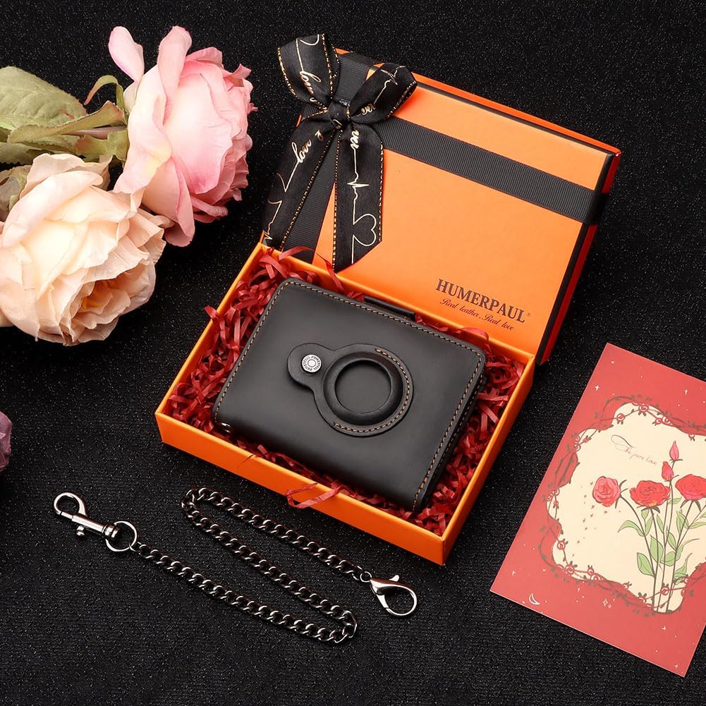 Mens Wallet Card Holder: Pop Up Aluminum Case, Genuine Leather, Smart, RFID Blocking, Slim, Minimalist, Front Pocket - 9-12Capacity | ID Window | Cash Slot