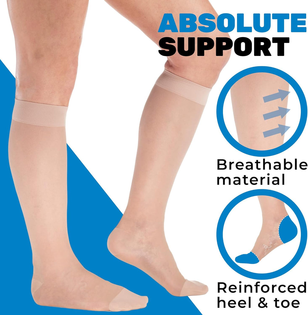 (3 Pairs - Closed Toe) Made in USA - Sheer Compression Stockings for Women 15-20mmHg - Womens Compression Socks for Circulation during Travel, Airplane, Sport, Athletic - Natural, X-Large - A101NA4-3