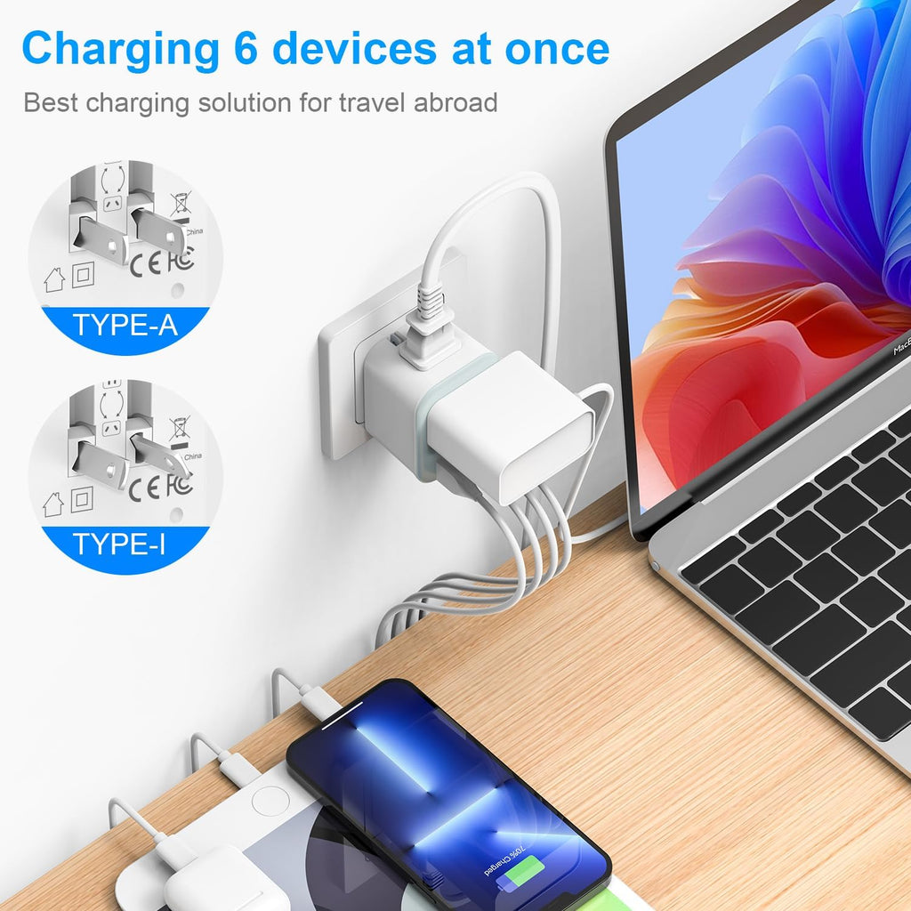 Australia Travel Plug Adapter, Foldable Power Adapter with 4 USB(2 USB C Port) and 2 Outlets Charger, 2 in 1 Type A/I Travel Adapter for US to Japan Canada Mexico AU Argentina Fiji(1 Pack)
