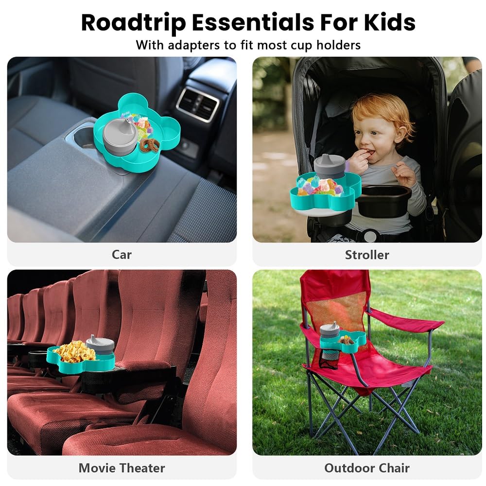 BlueOrigin Car Seat Snack Tray - Travel Tray for Kids Car Seat, Stroller, Booster and Anywhere with a Cup Holder, Toddler Road Trip Essentials Food Plate for Snacks, Toys, Entertainment (Teal)