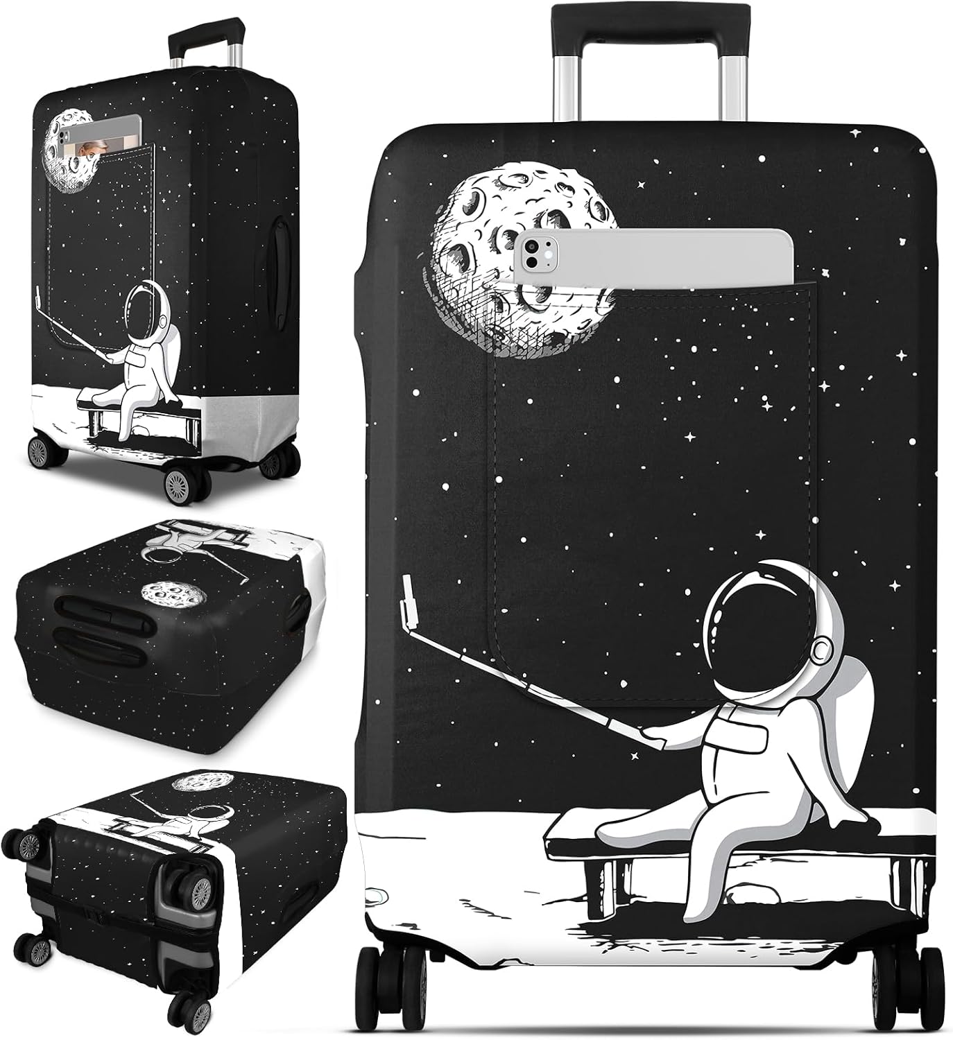 Slohif Luggage Cover for Suitcase Tsa Approved Protector - Luggage Sleeve Large Suit Case Cover Travel Stretch Baggage Case Protective Washable Fit 30-32 Inch Astronaut XL