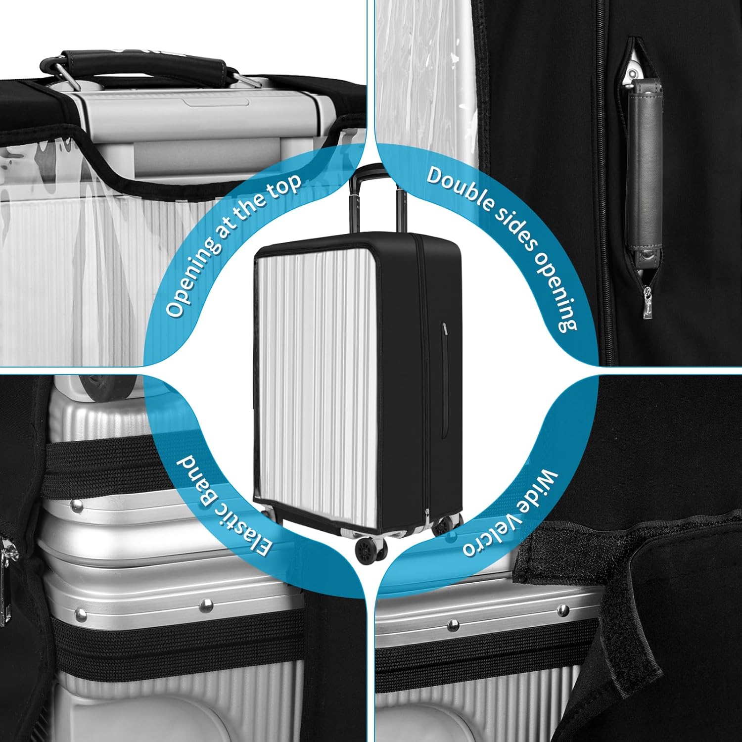 Yotako Upgraded Double Zippered Transparent PVC Suitcase Cover, No Disassembly Required Clear Luggage Protector for Suitcase Luggage Protector Cover 24''