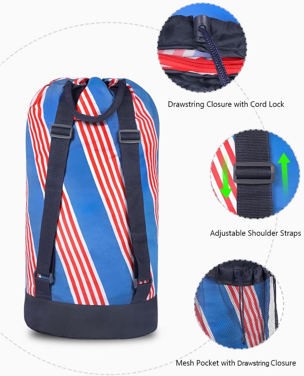 Dalykate Backpack Laundry Bag with Shoulder Straps and Mesh Pocket Durable Nylon Clothes Hamper Bag with Drawstring Closure for College, Travel, Laundromat, Apartment