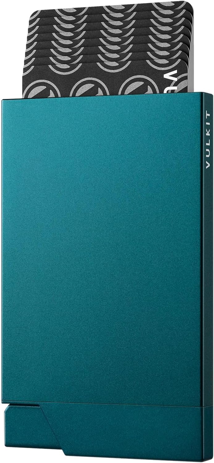 VULKIT Pop up Card Holder Minimalist Credit Card Holder RFID Blocking Slim Metal Card Case for Men or Women(Emerald Green)