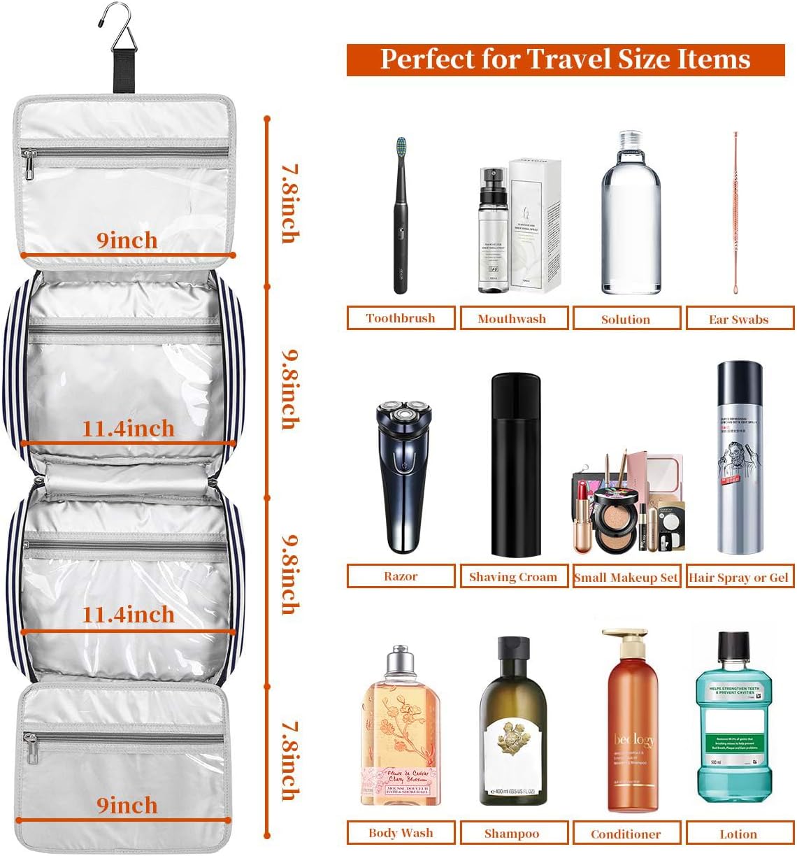 Hanging Travel Toiletry Bag,Large Capacity Cosmetic Travel Toiletry Organizer for Women with 4 Compartments & 1 Sturdy Hook,Perfect for Travel/Daily Use/Christmas