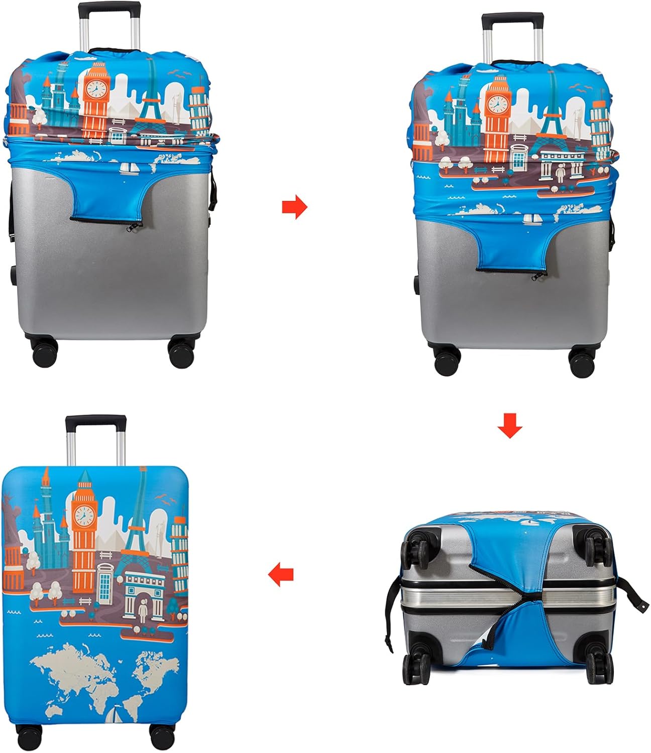 WUJIAONIAO Travel Luggage Cover Baggage Suitcase Protector Fit for 18-32 Inch Luggage (S (for 18-20 inch luggage), Eiffel Tower)