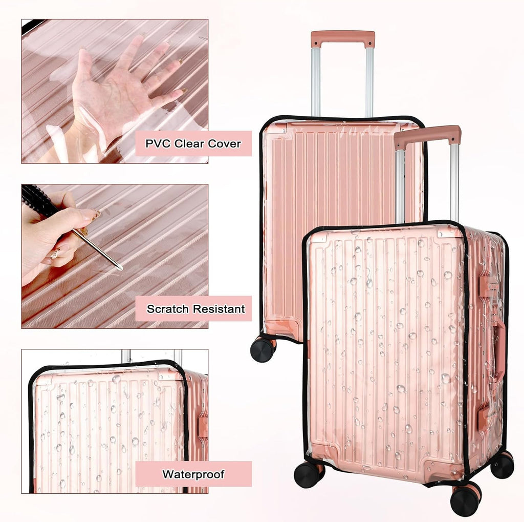 3 Piece Clear PVC Luggage Cover Protector, Waterproof Plastic Suitcase Cover, 20“ 24” 28” Carry On Luggage Protector Suitcase Cover