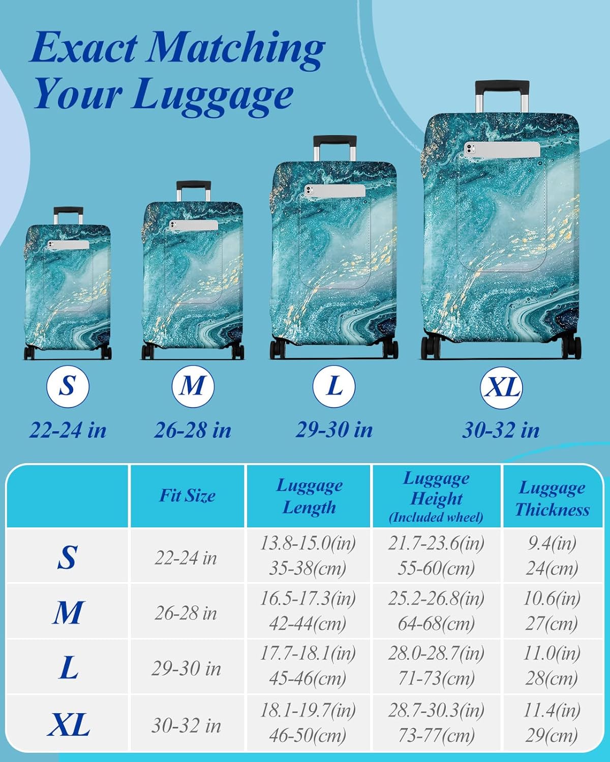 Slohif Luggage Cover for Suitcase Tsa Approved Protector - Luggage Sleeve Large Suit Case Cover Travel Stretch Baggage Case Protective Washable Fit 29-30 Inch Sea Wave L