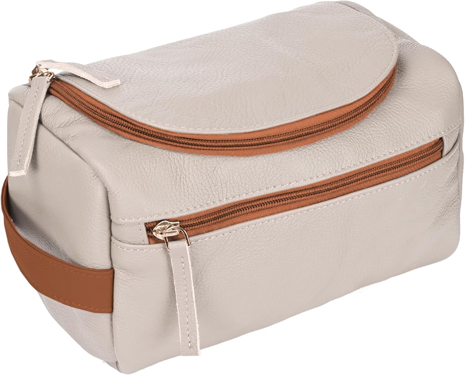 ELIZO Premium REAL Leather Toiletry Bag for Men Dopp Kitt Hanging Mens Toiletry Large TSA Toiletries Bag Shaving Grooming Bag Organizer Cream Tan