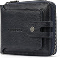 Men's brand buckle driver's license zipper genuine leather wallet, large capacity, multifunctional coin pocket (Bluish grey)