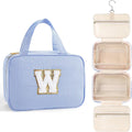 TOPEAST Hanging Toiletry Bag for Women - Travel Toiletry Bag Makeup Bag, Portable Toiletries Cosmetic Bag, Airplane Travel Essentials - Letter W, Blue
