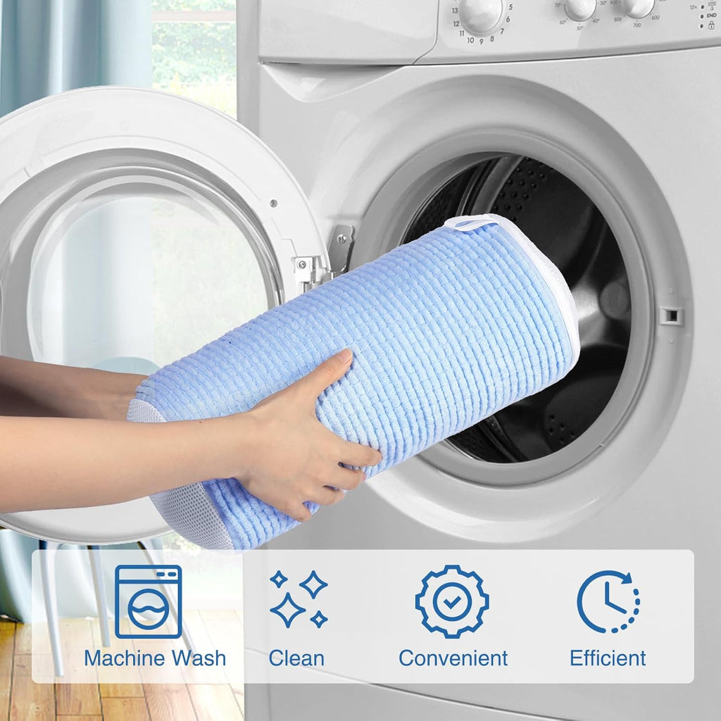 Shoe Washing Machine Bags, Reusable Laundry Bag for Washer and Dryer, Durable Fluffy Fiber Keep Clean, 2 Pairs Adjustable Trees for All Shoes, Blue