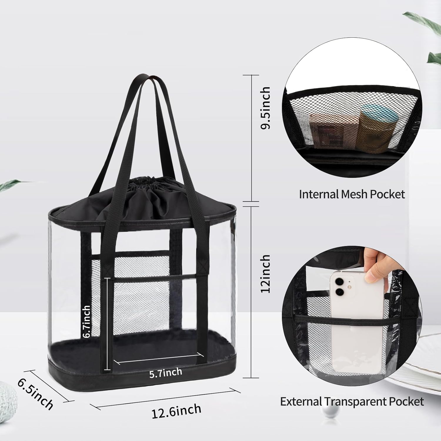 Large Clear Toiletry Bag, Travel Toiletry Bag for Women Men, Waterproof Clear Tote Bag, Transparent Makeup Bag Cosmetic Organizer Portable Bath Shower Bag for Bathroom, Gym, Beach, Swimming, Traveling