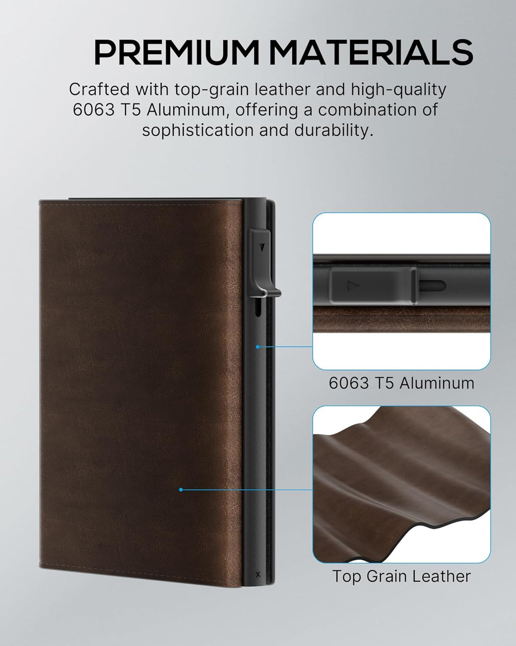 Mens Wallet Card Holder - Smart Wallet for Men, Pop Up Card Case, Top Grain Leather, RFID Blocking, Slim, Minimalist, Ultra-Thin, Front Pocket, 12 Card Capacity | ID Window | Cash Slot (Brown)