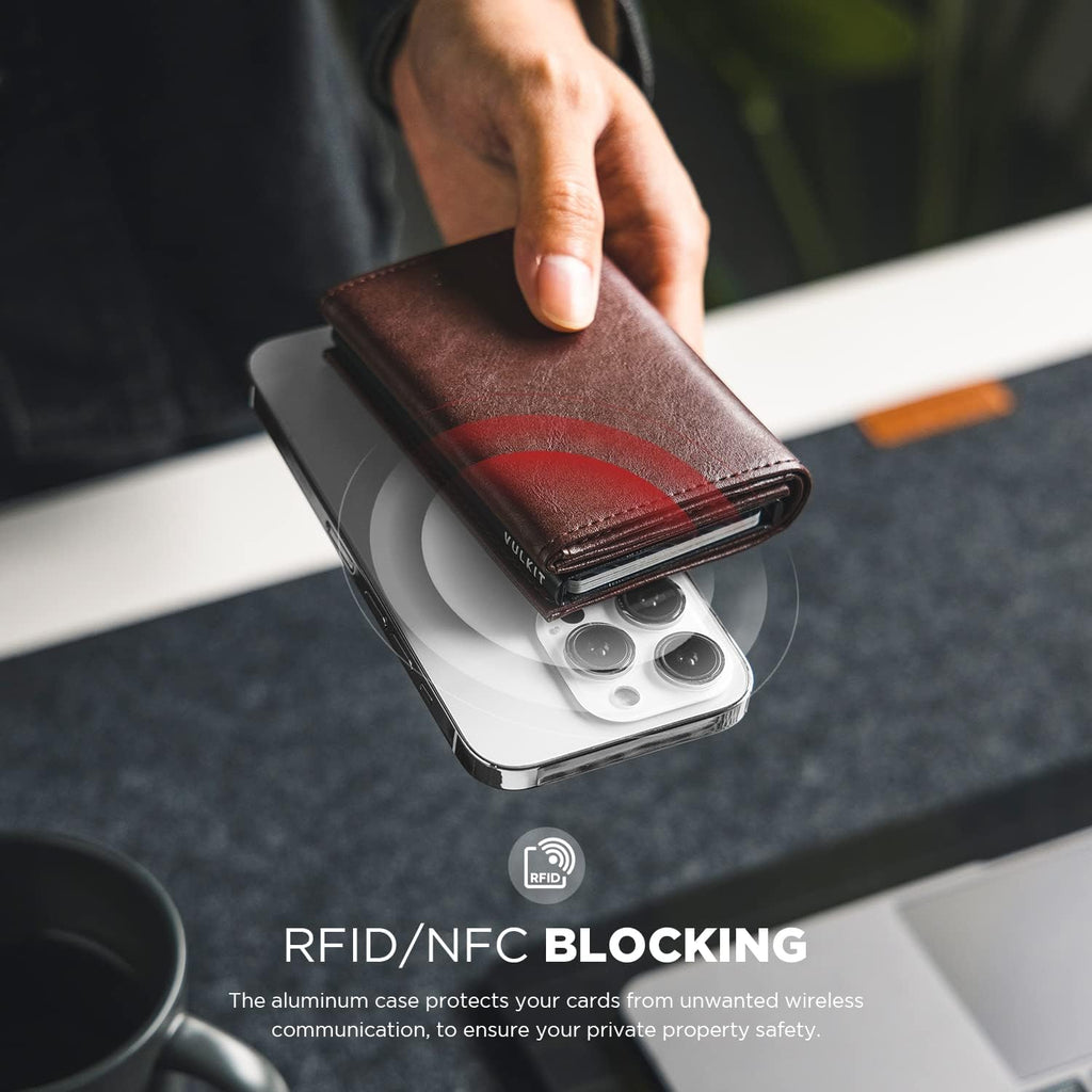 VULKIT Pop up Card Wallet Minimalist Cash Wallets RFID Blocking Leather Smart Credit Card Holder with ID window for Men(Espresso)