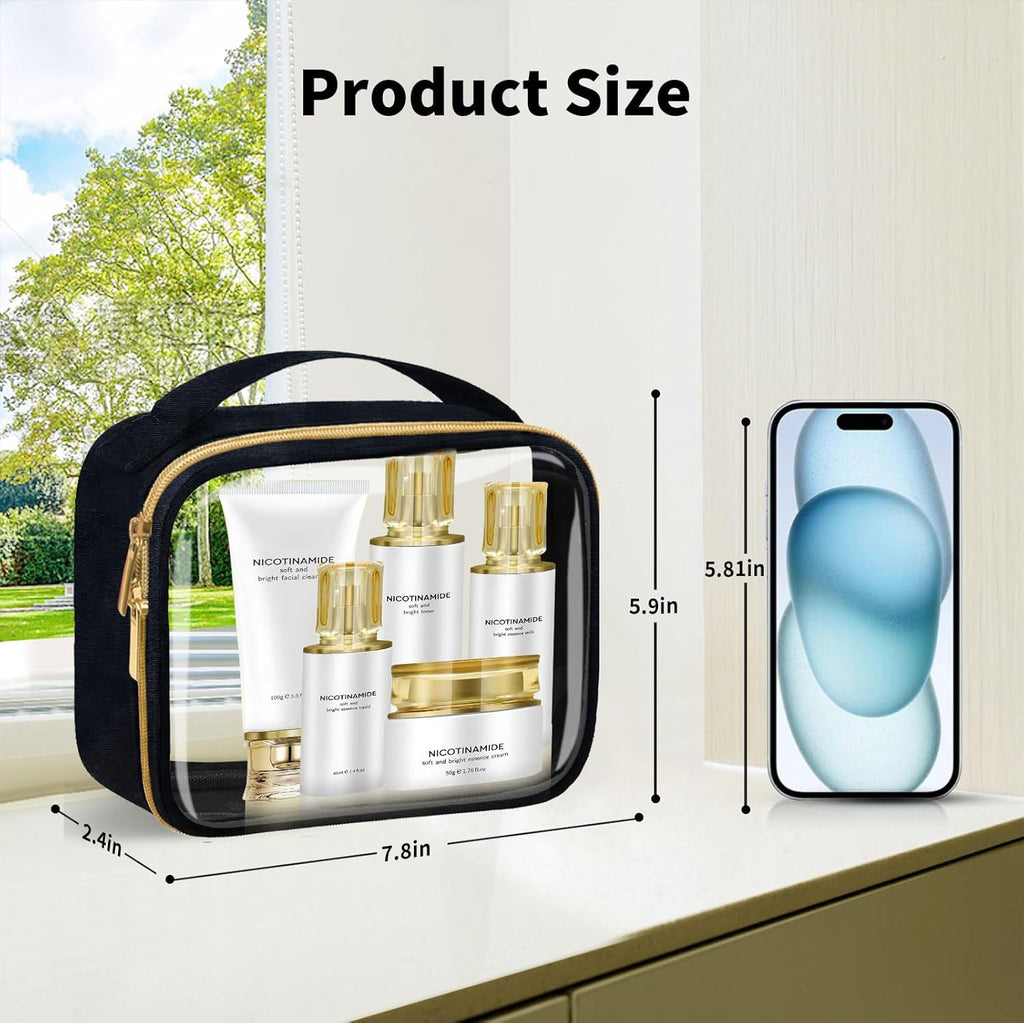 TSA Approved Travel Toiletry Bag,2 Pack Clear Makeup Bags with Handles,Quart Size Clear Cosmetic Bags for Traveling Women,Men,Carry on Airport Airline Compliant Bag,Black